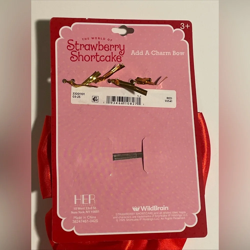 Strawberry Shortcake Red Hair Bow Clip Add A Charm Bow. 5 Charms Included New